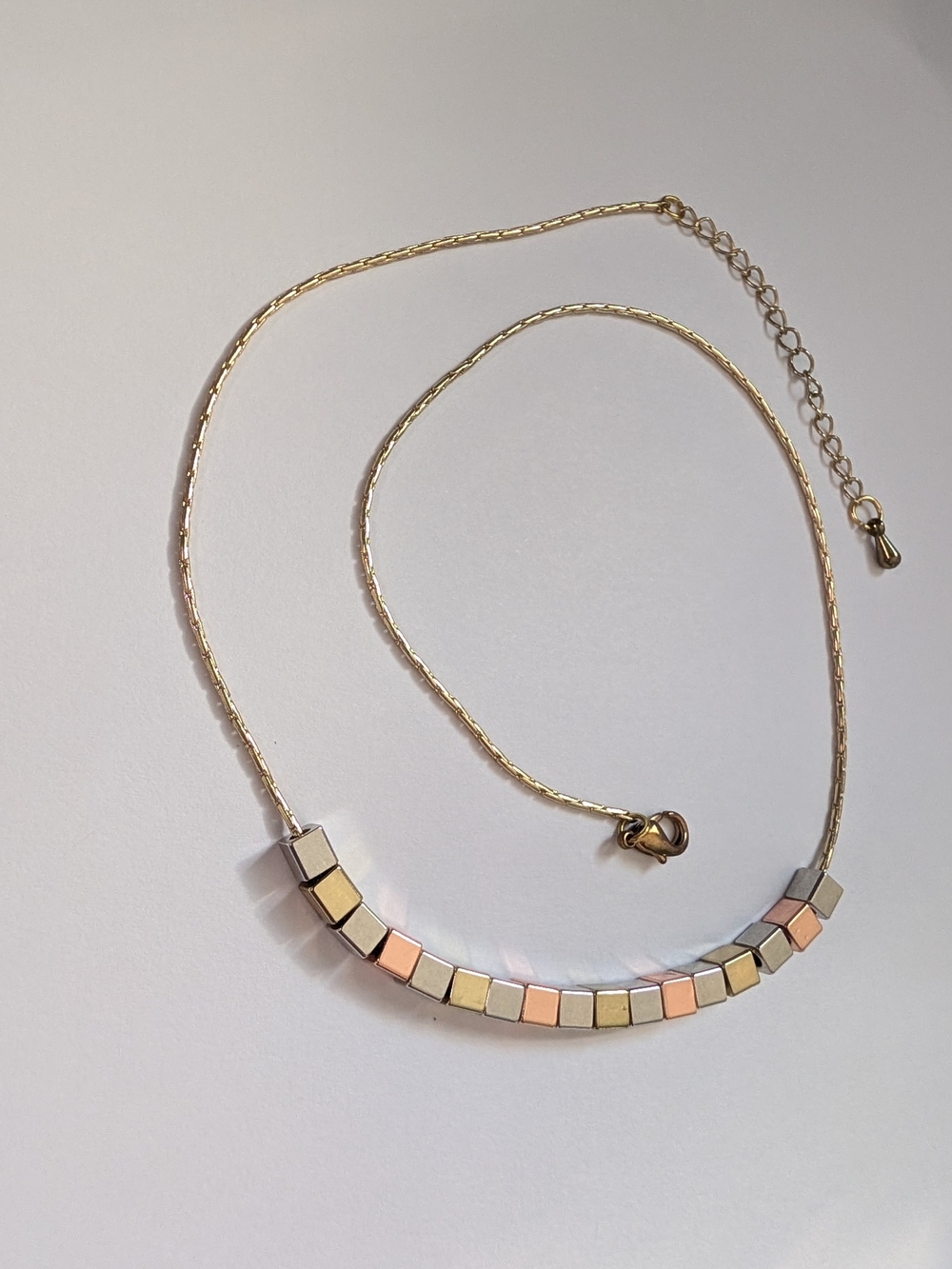 Gold Tri-Tone Cube Bead Necklace - Women Jewelry